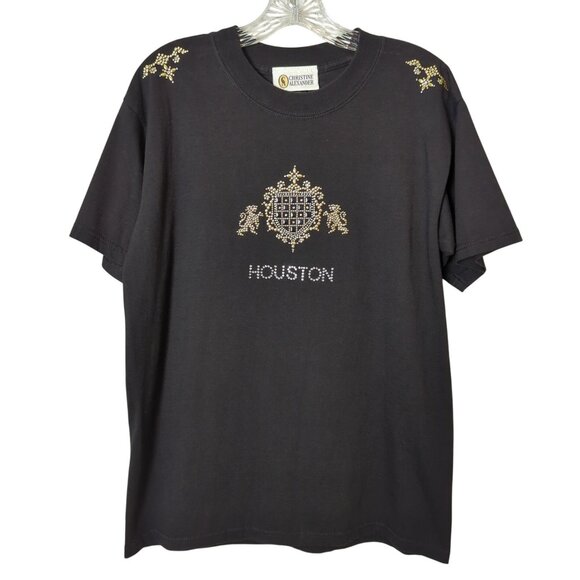 Christine Alexander Tops - CHRISTINE ALEXANDER short sleeve black gold Rhinestone Houston Tshirt Tee M